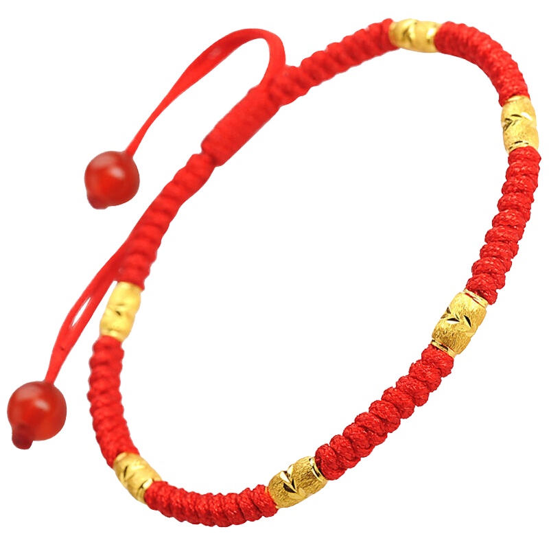 佐喜佑福 足金黄金红绳手链串珠本命年路路通男女情侣款 ZXNLYFC108e