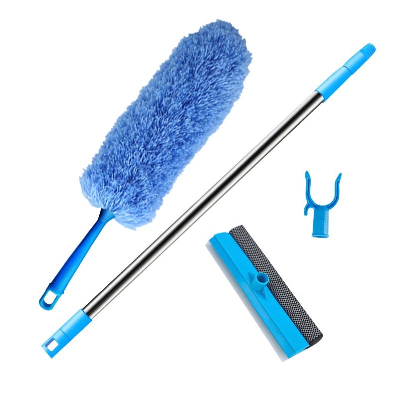 (红色4件套)胡一拖鸡毛掸子除尘家用天花板扫把不掉毛鸡毛扫可水洗搞卫生神器