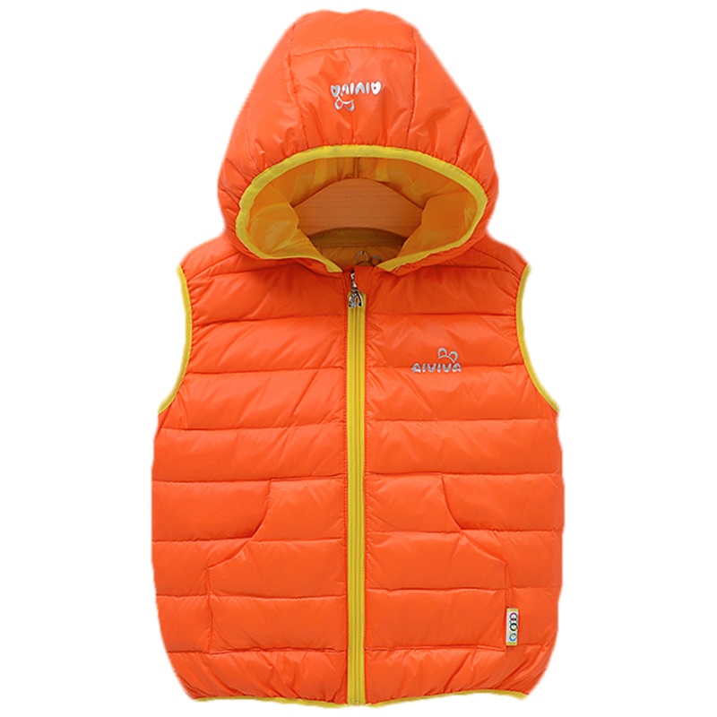 爱唯娃连帽儿童冬季马甲90%白鸭绒填充90-120
