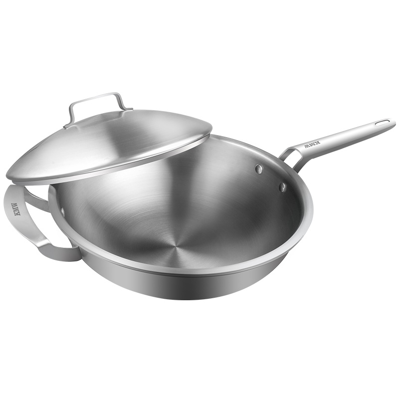 KMW捍卫者健康炒锅AHWC300001 304不锈钢锅具 绒光工艺 少油烟防焦糊 4mm加厚锅体 30cm不锈钢炒锅