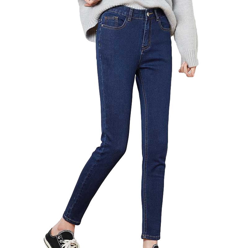 唐狮秋冬新款高腰牛仔裤女显瘦弹力紧修身小脚裤黑色铅笔裤