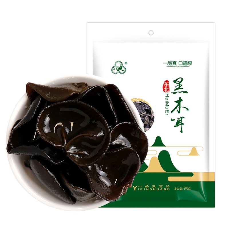 一品爽 黑木耳200g 东北特产木耳无根 凉拌菜食材 南北干货菌菇类