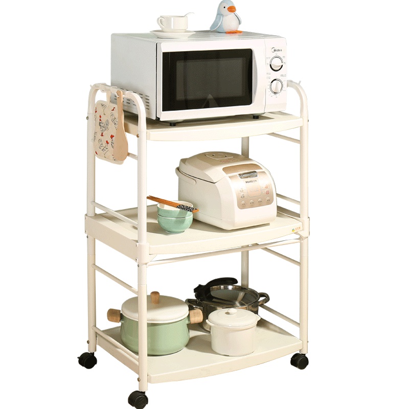 [苏宁超市]宝优妮厨房置物架落地多层可移动推车带轮子客厅小家电电器收纳架 DQ1217 象牙色