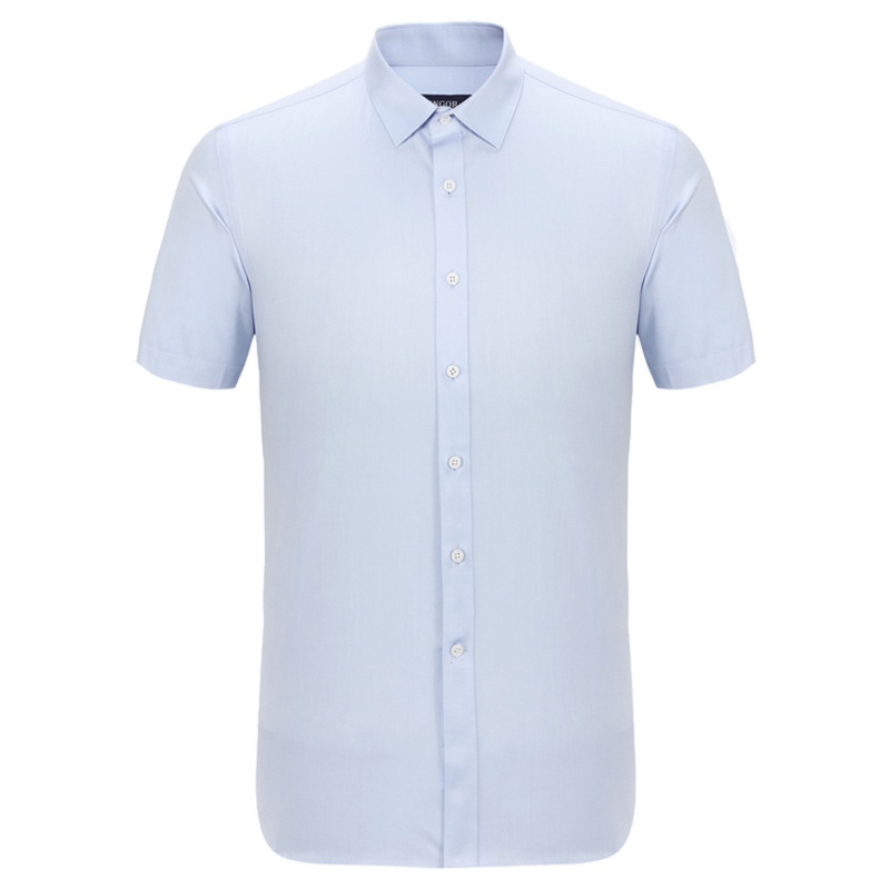 Youngor/雅戈尔短袖衬衫2019夏季款中青年商务休闲蓝色修身免烫衬衣男9115