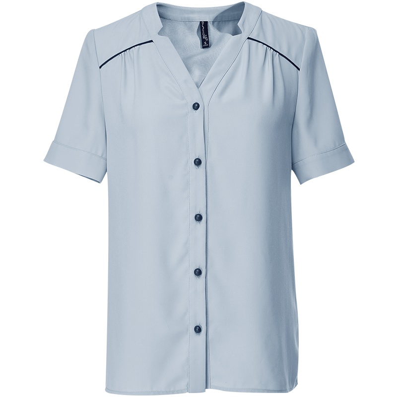 欧昵雪夏季V领短袖衬衫女洋气时尚小衫淑女气质休闲衬衣