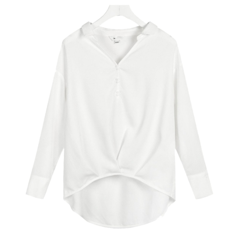 【专柜同款】拉夏贝尔旗下7M刺绣字母V领基础百搭休闲OL风雪纺衫衬衫70009985