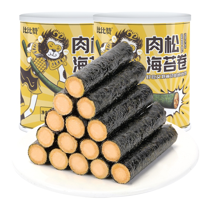 比比赞海苔卷100g整罐夹心海苔脆卷罐装儿童孕妇海味即食蛋卷零食小吃休闲零食