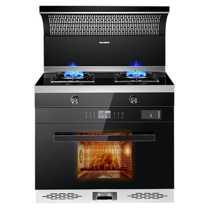Haotaitai用心爱好太太集成灶蒸烤箱一体家用消毒柜蒸箱H806K大吸力油烟机燃气灶套餐自动清洗式烟灶套装-天然气