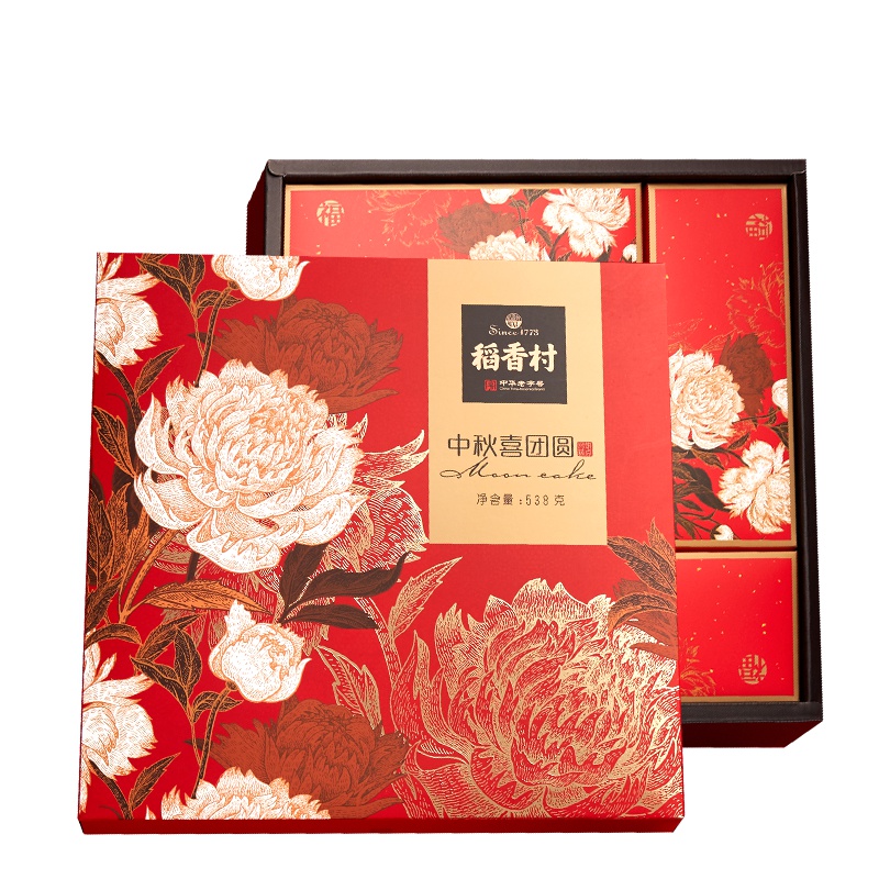 稻香村月饼礼盒装中秋喜团圆月538g苏式玫瑰金丝枣蓉味中秋节送礼