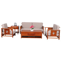 金明豪实木新中式组合沙发海棠木原木沙发别墅客厅1+2+3茶几边几现代新中式实木棉麻高档组合沙发椅