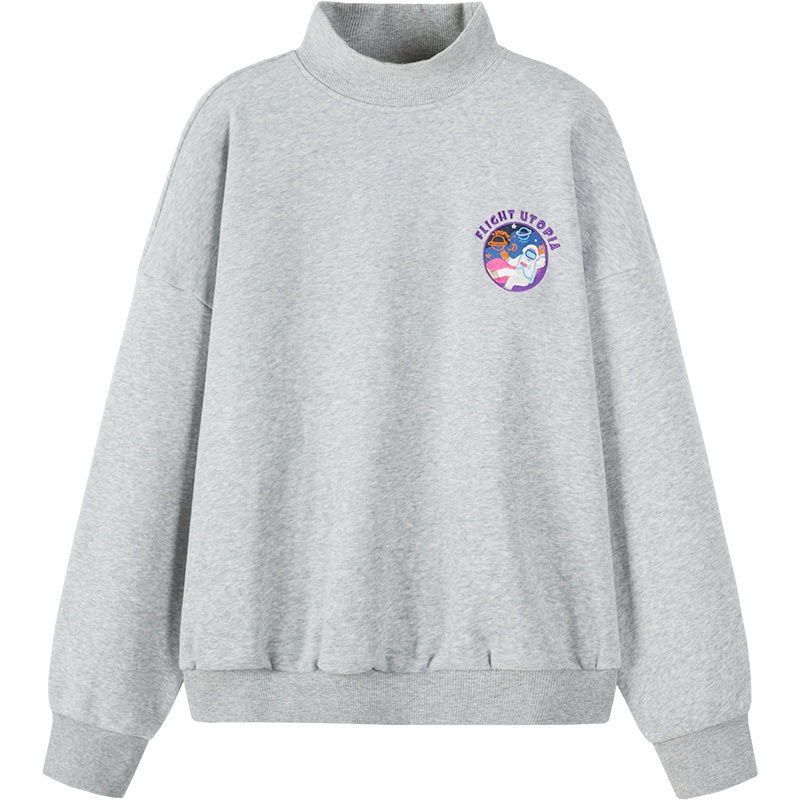 Semir森马卫衣女2019秋冬新款oversize半高领撞色刺绣宽松显瘦潮上衣