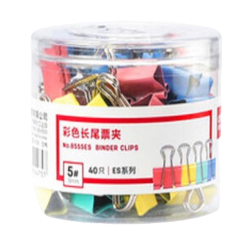 得力 8555ES长尾夹大号多功能夹子小号燕尾夹办公文件票据夹学生试卷资料夹 混色/40只(19mm)