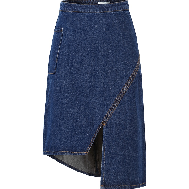 艾莱依2019秋季新款时尚高腰牛仔裙女不规则下摆半身裙