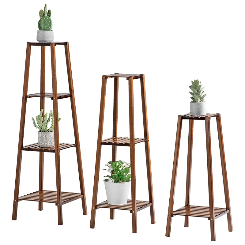 老竹匠 复古简易多层实木花架阳台多肉简约现代花架楠竹客厅室内盆景架北欧花架子美式绿萝吊篮花盆架置物