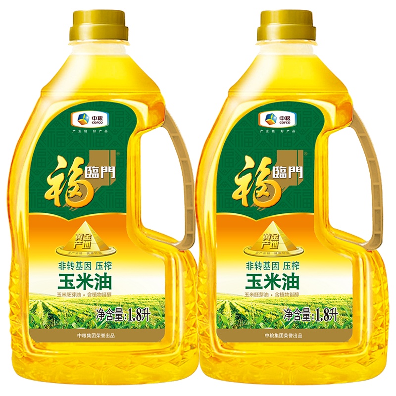 中粮福临门 食用油 黄金产地 非转基因 压榨一级 玉米油1.8L*2瓶