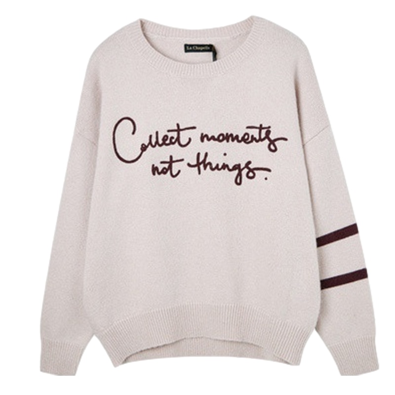 拉夏贝尔针织衫女士早秋季宽松字母上衣圆领长袖套头毛衫