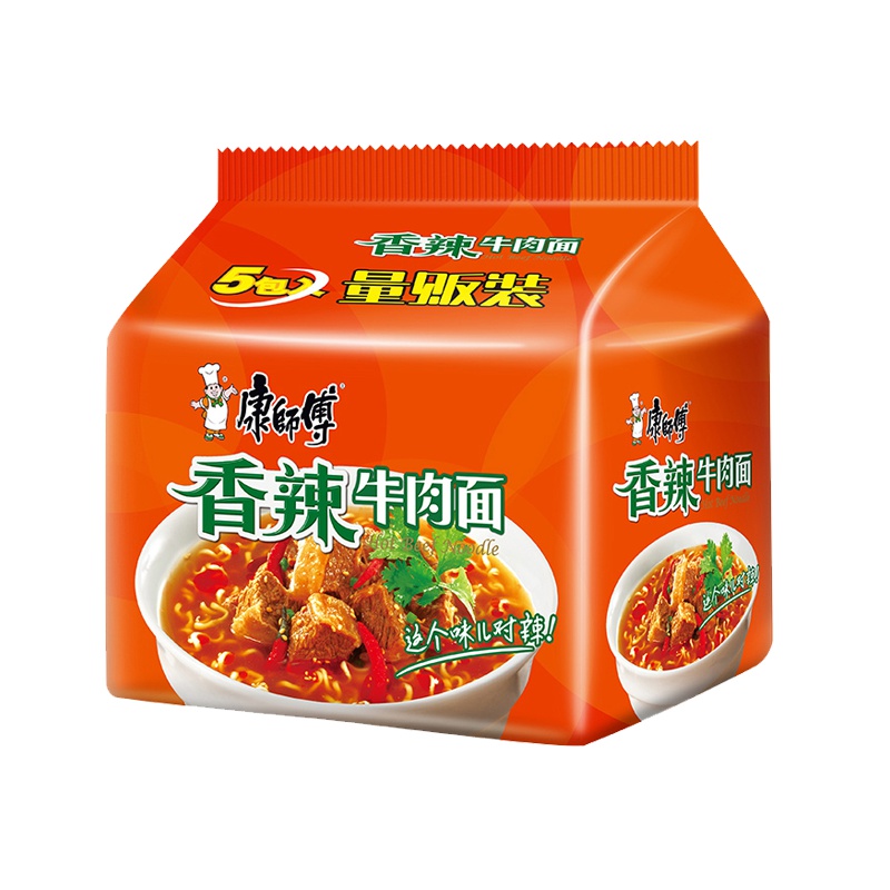康师傅 (经典系列)香辣牛肉面 五连包 居家旅行 通宵熬夜 宅男必备 方便面 方便速食 朋友聚会 加班点心