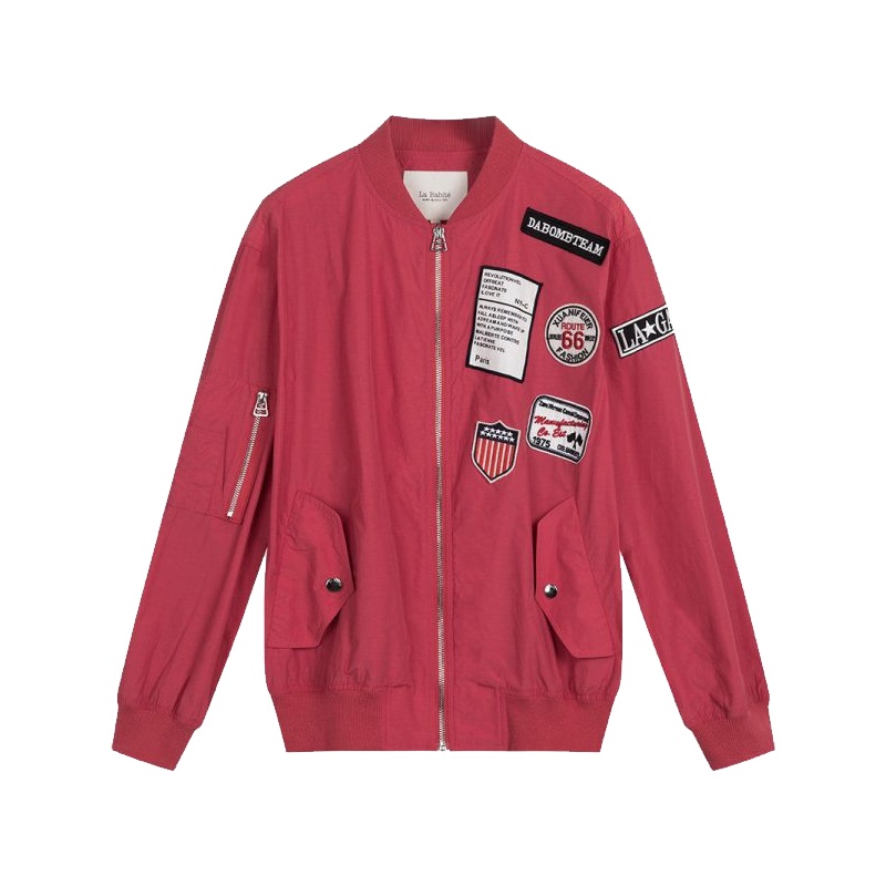 拉贝缇春季外套新款女韩版宽松学生时尚休闲百搭潮流贴布做旧短款60005914