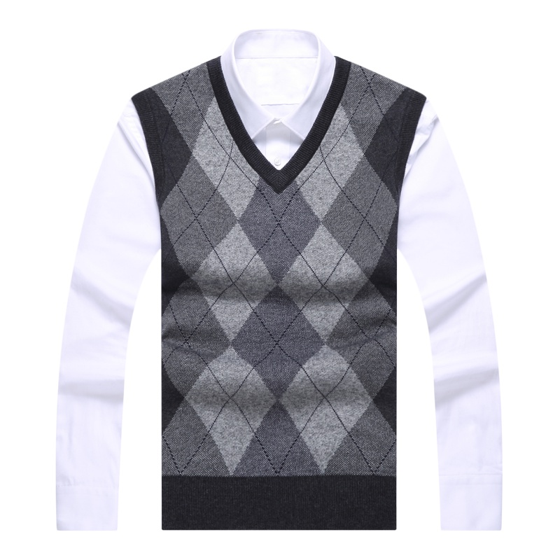 恒源祥男士马甲秋冬含羊毛马甲V领中年男士背心坎肩针织衫毛衣