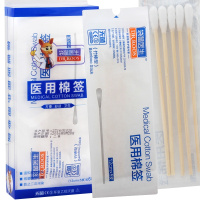 袋鼠医生医用棉签竹棒无菌棉签30支12cm*5支*6包 化妆清洁消毒大头加长棉花棒 一次性消毒脱脂棉棒婴儿脐带护理掏耳朵