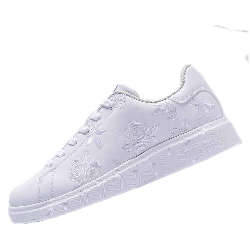 [中国风]特步女鞋复古刺绣花板鞋2019新款轻便舒适柔软回弹增高大底休闲鞋子女学生文艺清新小白鞋