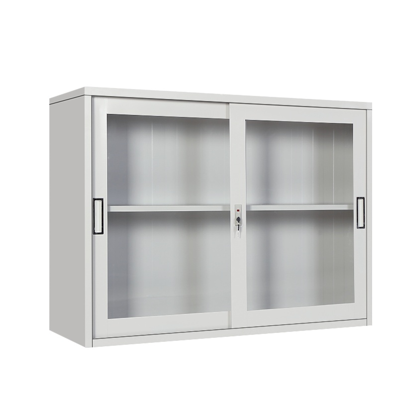 [红心家居]钢制文件柜铁皮移门矮柜玻璃门地柜双层趟门资料半截柜子带锁