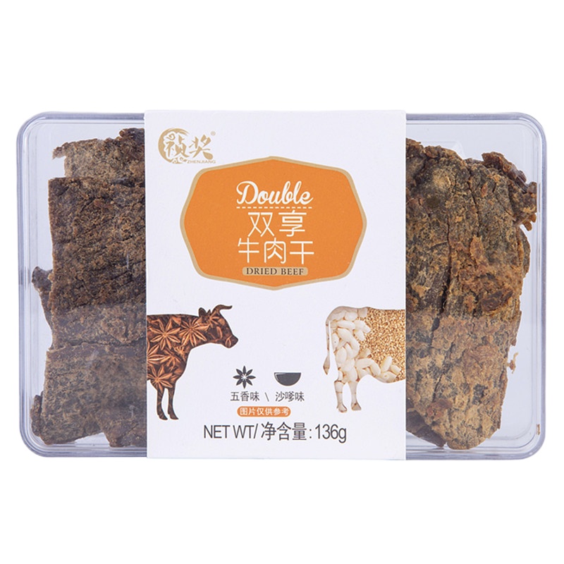 祯奖双享牛肉干136g(五香+沙爹) 休闲零食小吃肉脯肉干办公室零食