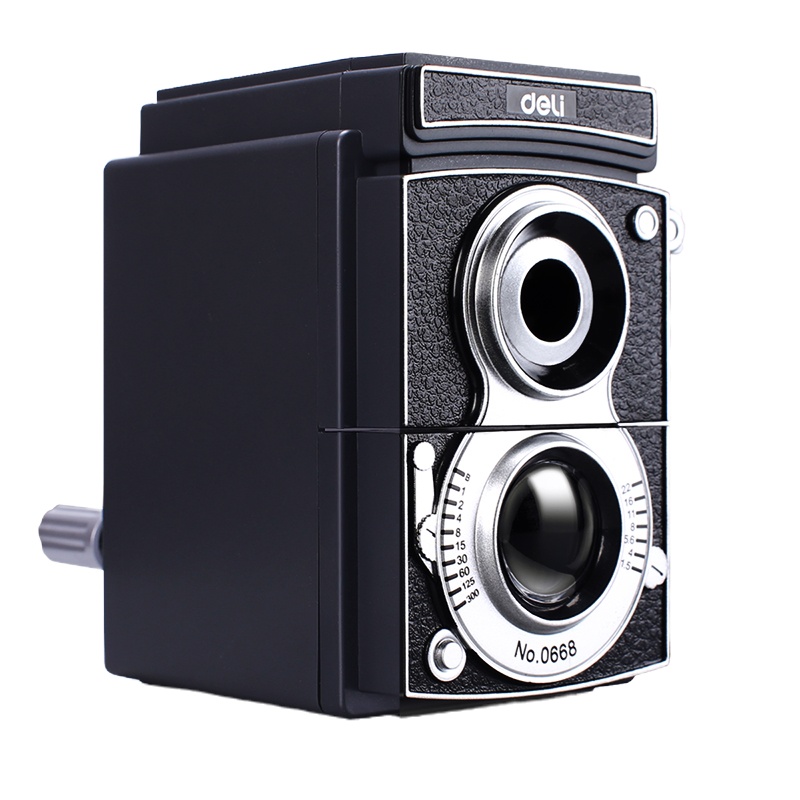 得力0668 复古相机造型转笔刀 卷笔刀 黑色