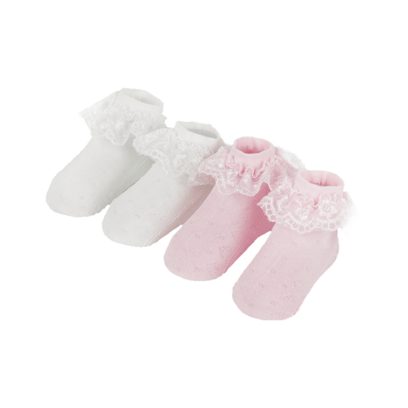 巴布豆配饰巴布豆女童袜子夏季薄款清纯棉蕾丝花边袜儿童公主宝宝网眼袜子4双装2-3、3-5、5-7、7-10岁粉白紫盒装