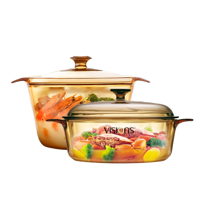 康宁(VISIONS)3.25晶彩玻璃锅+3.8养身锅 厨具套装 汤锅 炖锅 透明锅厨具套装透明耐热玻璃锅 进口玻璃锅