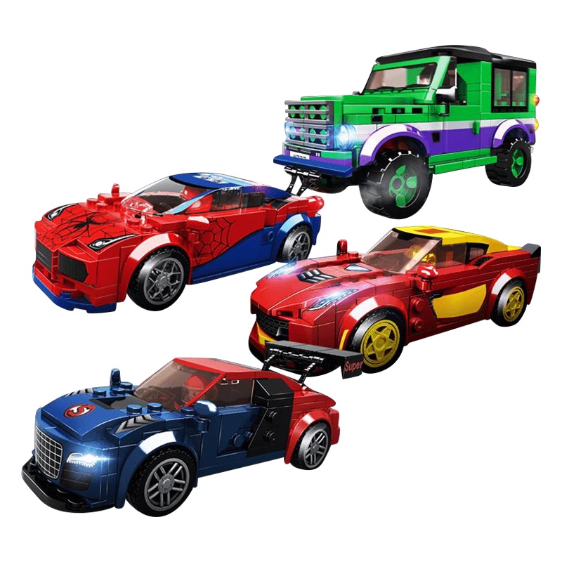 沃马新品兼容乐高超级英雄赛车系列6~12岁儿童跑车拼装模型(一个装四款 随机发 )
