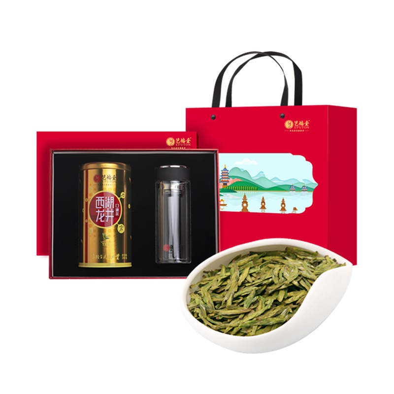 [2020新茶预售]艺福堂茶叶 明前西湖龙井春茶绿茶茶叶礼盒装250g 送礼佳品 礼盒内带水晶杯