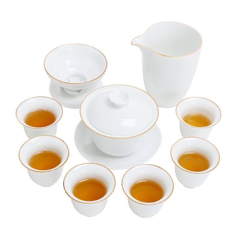 常生源 茶具套装 功夫茶具实木竹木茶盘陶瓷茶壶茶杯整套 黑白配套组