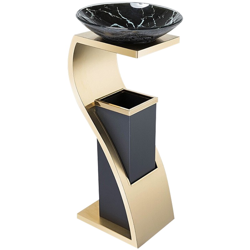 创世人 酒店钛金S型垃圾桶烟灰缸不锈钢大堂立式室外带内桶走廊带烟灰缸商场果皮桶箱垃圾桶