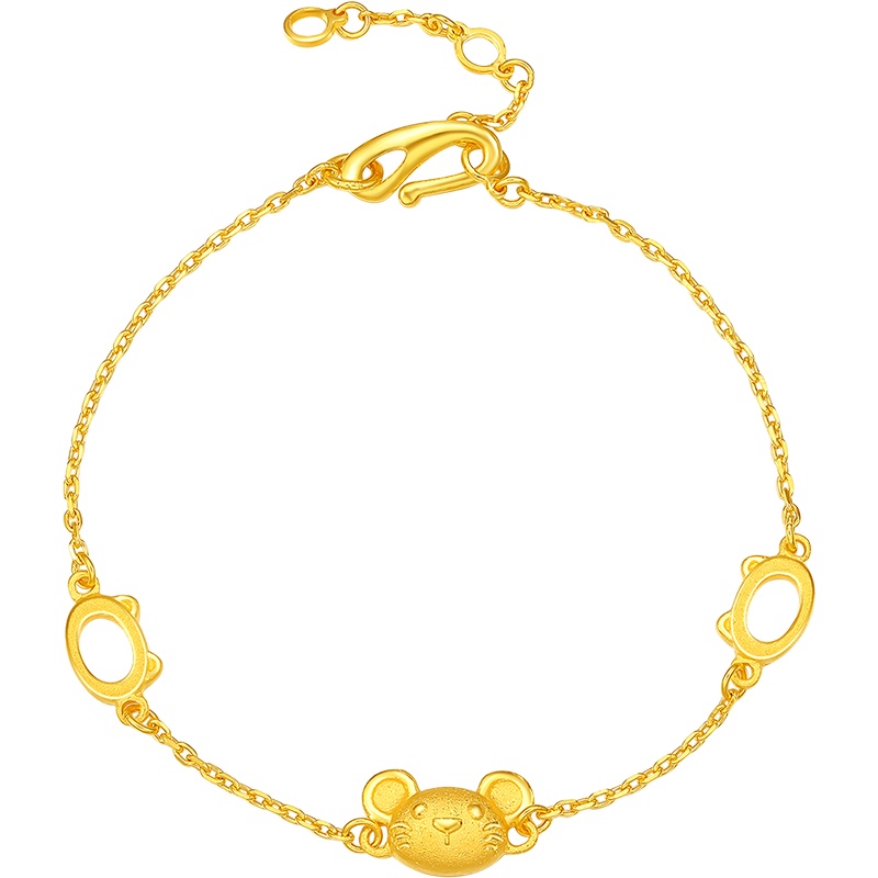 周大生黄金手镯女新款足金999喷砂生肖鼠手链时尚首饰