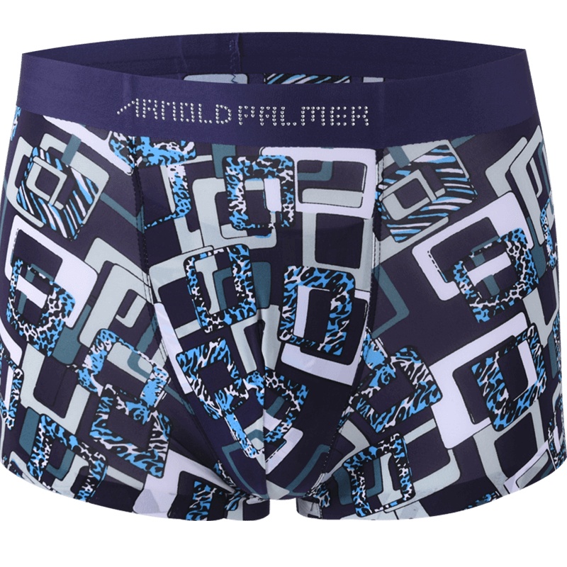 花雨伞男士深蓝印花无痕超弹透气平角内裤