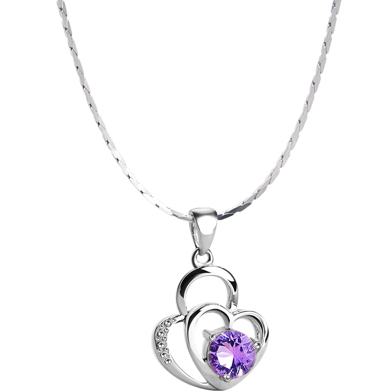 iSTONE/石头记项链女锁骨链天然紫水晶吊坠925银时尚百搭短项链