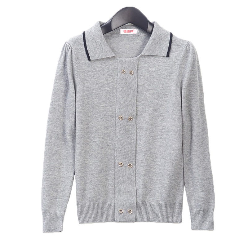 恒源祥女士羊毛衫2020秋冬新款翻领纯羊毛女士针织衫打底衫毛衣