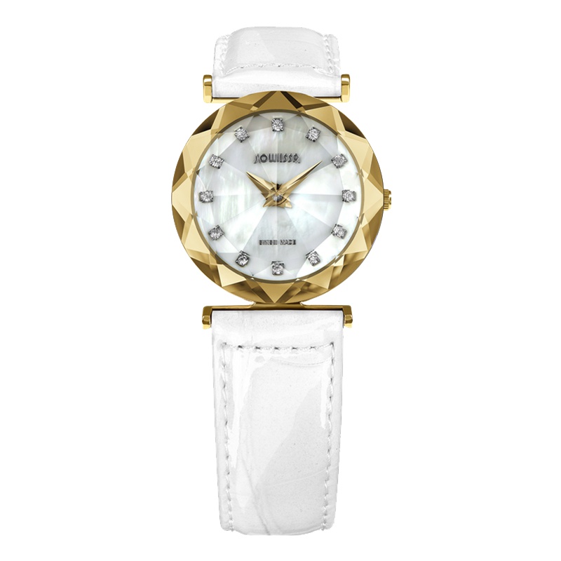 左薇莎(Jowissa)瑞士原装进口手表棱石系列个性切割表盘超薄防水石英时尚皮带女士腕表大表盘米兰表 J5.660.M