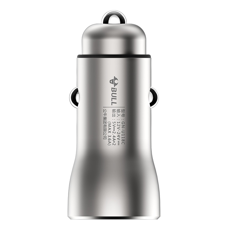 公牛(BULL)GN-U118CN车载USB充电器银色双USB接口多功能车充手机充电一拖二金属材质