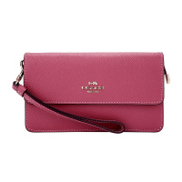 COACH 蔻驰 奢侈品 女士玫红色人造革配皮中长款手拎包手拿包 F76757 IMP4J