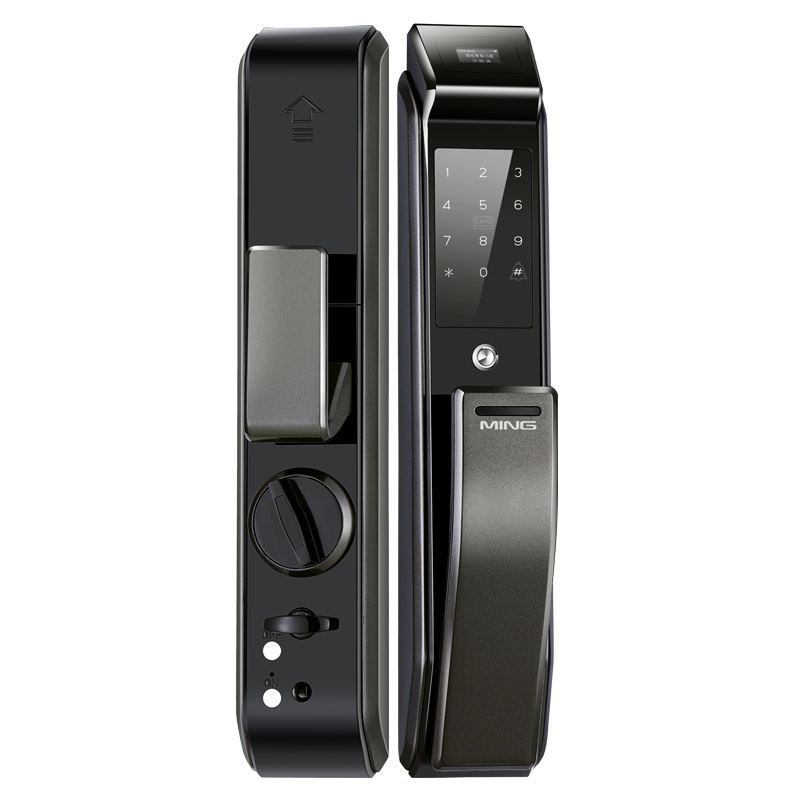 洲明翰源K9全自动指纹锁家用防盗门智能锁磁卡电子锁密码锁 三锁舌 铜 通用型