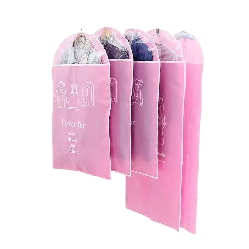 壹志无纺布加厚可视衣服防尘罩呢大衣西装罩子衣物挂袋收纳袋长款风衣服西服套拉链居家用透明衣柜收纳袋挂式衣服袋遮灰尘粉色