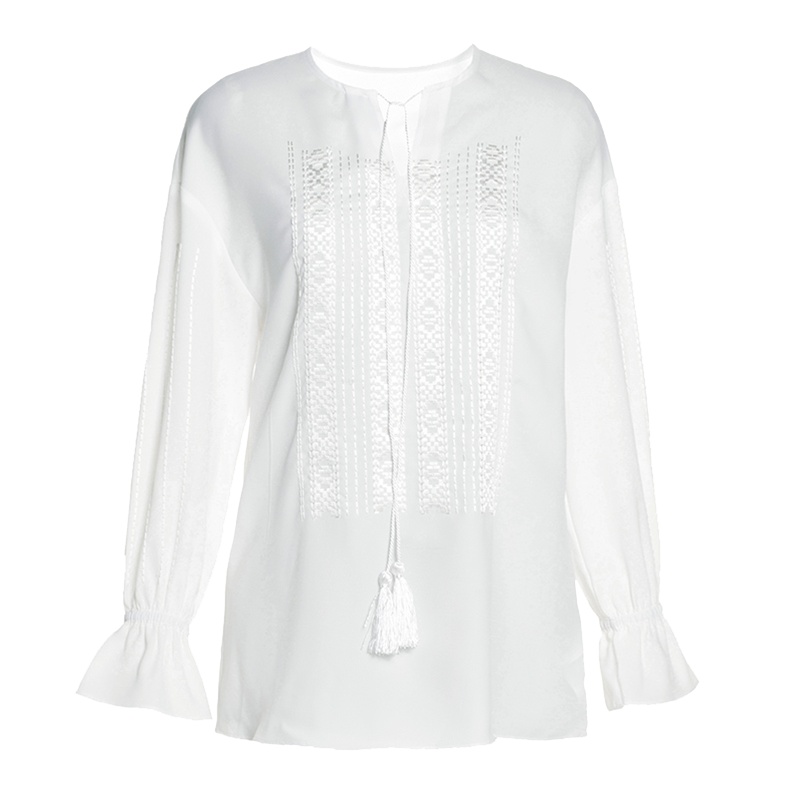 秋水伊人 春装系带领公主气质衬衫蕾丝衫女FV28