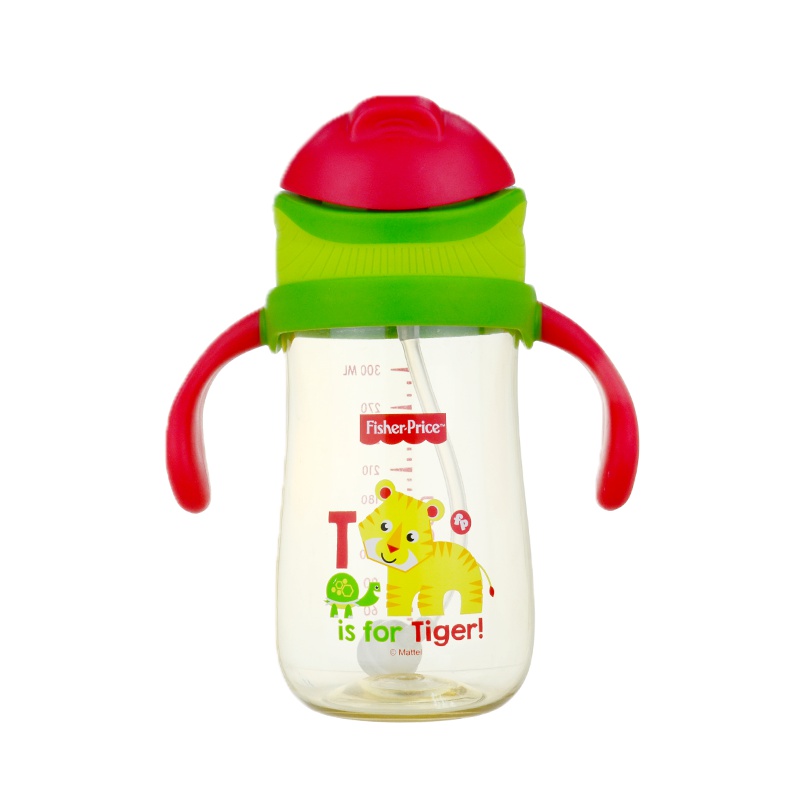 Fisher Price费雪 PPSU婴儿防漏防呛6-18个月宝宝儿童学饮杯配背带 300ml FP-8089C 红色