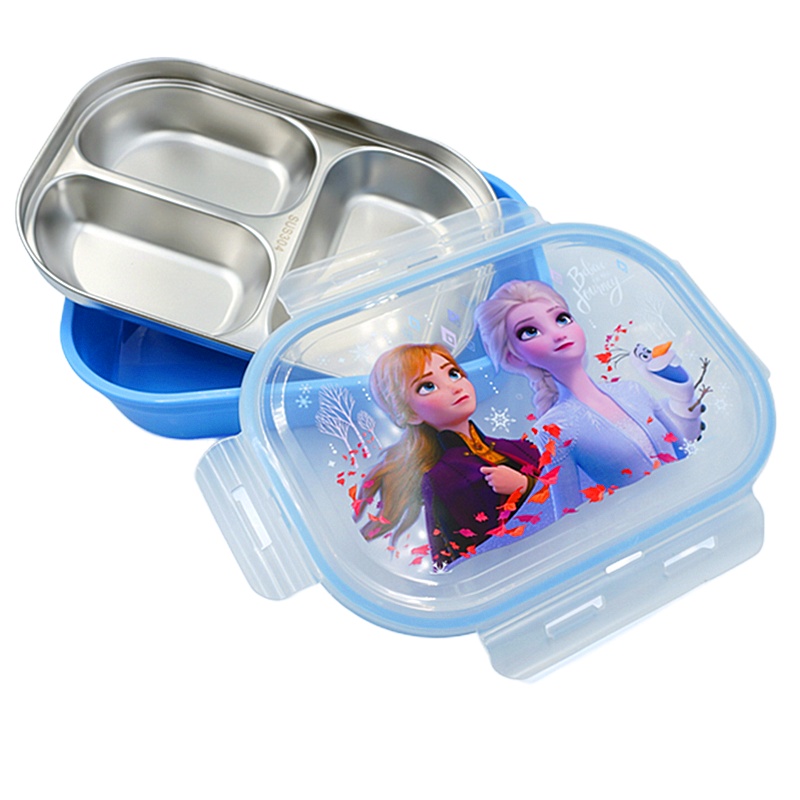 迪士尼幼儿园餐盘儿童餐具套装不锈钢分隔分格家用宝宝小学生饭盒分隔不锈钢防摔餐盘-DP2440迪士尼冰雪奇缘公主餐盘