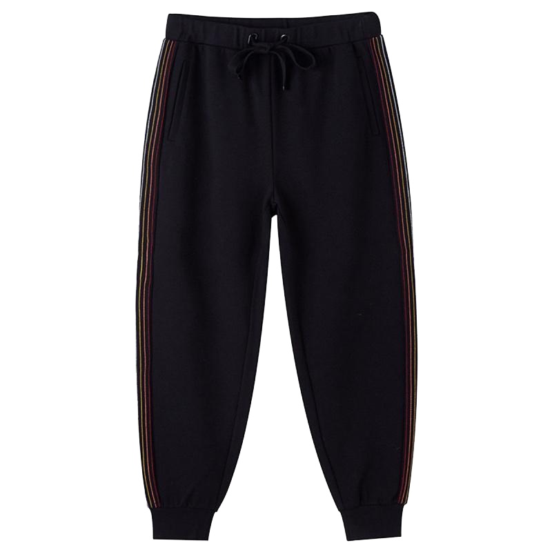 7.Modifier韩版高腰长裤新款时尚学生绑带纯色小脚运动休闲裤_494 S155/64A 黑色