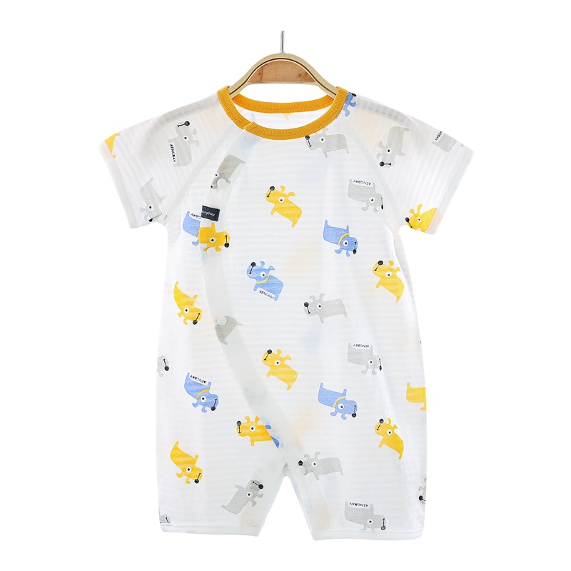 Aengbay 婴儿短袖连体衣服男宝宝夏装薄款哈衣爬服网红超萌