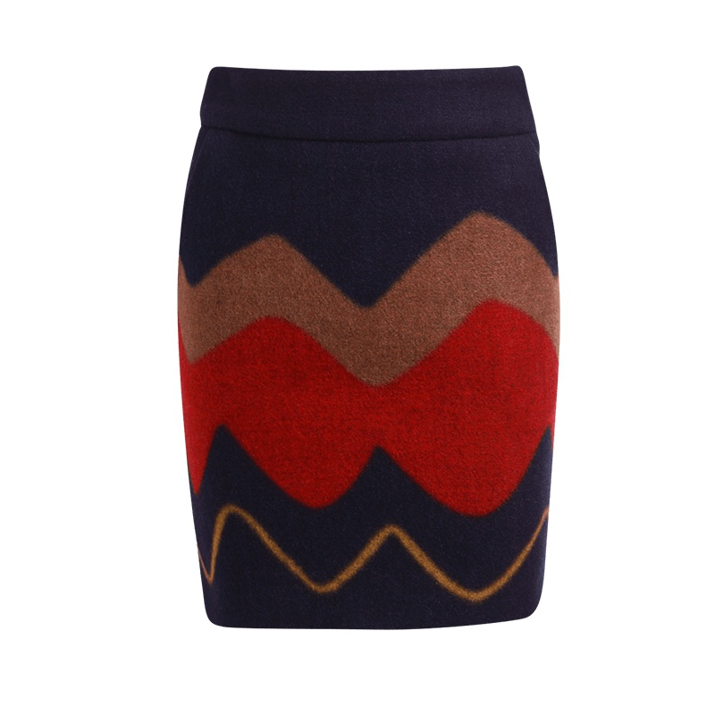 晚白 新款定位印花毛呢半身裙包臀性感配靴百搭通勤性感潮