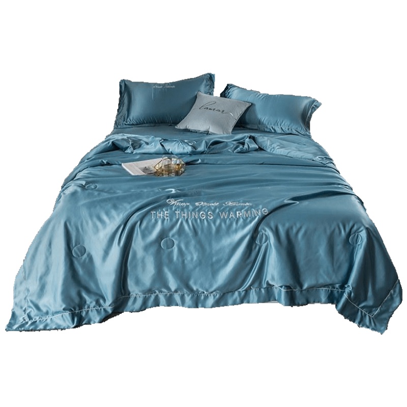 美帮汇夏季水洗真丝夏被空调被四件套冰丝夏凉被单人双人丝滑薄被子